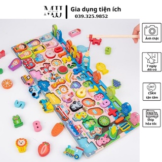 Bộ đồ chơi câu cá bằng gỗ, đồ chơi giáo dục thông minh cho trẻ từ 2 đến 6 tuổi 5 chủ đề: gia đình, ghép số, phương tiện.