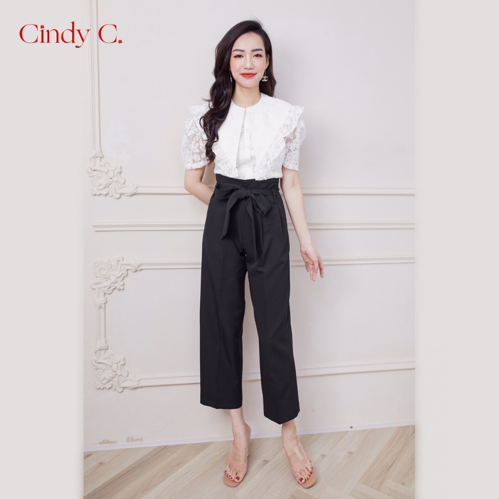 Quần ống xuông nữ cạp cao Emma CINDY C thiết kế đai dây thắt nơ phong cách công sở, tôn dáng, chất liệu Tuytsi 532