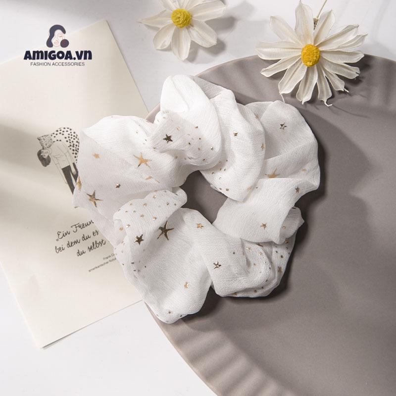 Dây Cột Tóc Cỡ Lớn Họa Tiết Ngôi Sao Phong Cách retro