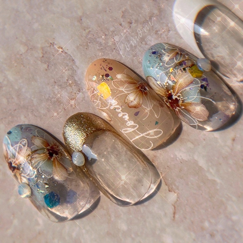 Sticker lụa 5d mẫu hoa cao cấp dán móng tay nail