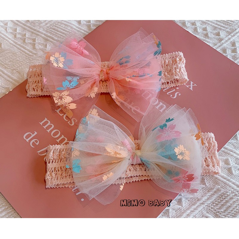 Băng đô turban nơ voan hoa đáng yêu Mimo Baby cho bé gái BD15