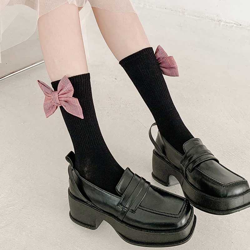 Xiangbao Vớ Cotton Cổ Thuyền Đính Nơ To Bên Hông Ngọt Ngào Phong Cách Harajuku Lolita Cho Nữ