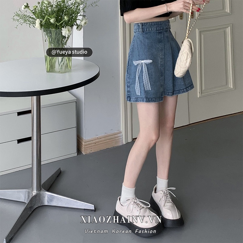 Váy denim Xiaozhainv xếp ly lưng cao size lớn phong cách Hàn Quốc thời trang cho nữ