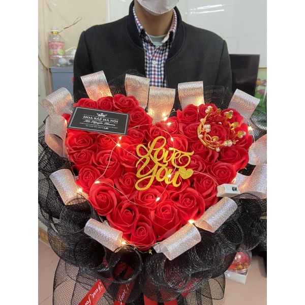 [Hoa sáp thơm-hà nội  ship hoả  tốc ]_ Bó hoa hồng sáp 40 bông tặng kèm thiệp và chữ love or chữ happbirthday