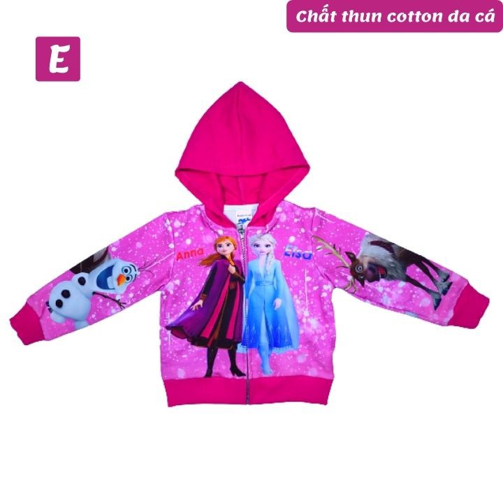 Áo khoác bé gái hình Elsa từ 09-43kg - Áo khoác bé gái -ELSA - Thun cotton da cá in 3D cực chất