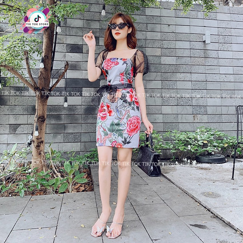Váy ôm body, đầm body kiểu hoa hồng phối nơ TIK TOK STORE | BigBuy360 - bigbuy360.vn