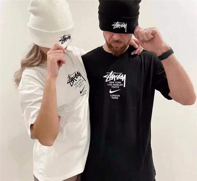 STUSSY Áo thun tay ngắn cổ tròn dáng rộng chất liệu cotton ST1#