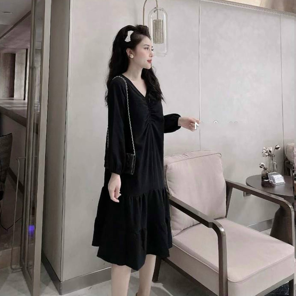 Đầm bầu thời trang thiết kế rúm ngực MB203 chất đũi hàn freesize từ 45 đến 70kg