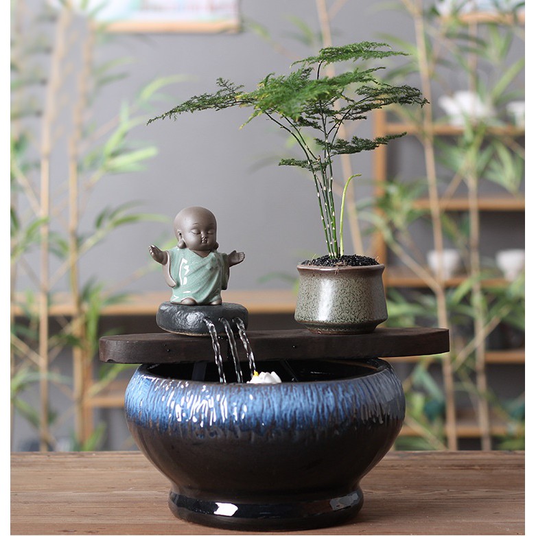 Thác nước phong thủy chậu tròn đá thiền