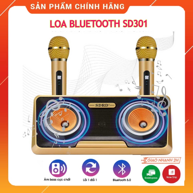 Loa Bluetooth SD-301 Plus. Âm Thanh To, Rõ Ràng, Kiểu Dáng Hình Hộp Cực Sang Trọng. Tặng Kèm 2 Tay Mic, Dễ Dàng Sử Dụng