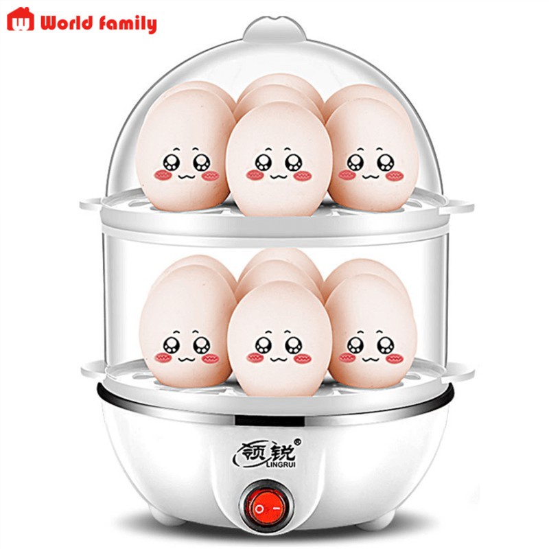 Nồi hấp trứng Lingrui mini đa chức năng nồi hấp bằng thép không gỉ 2 tầng dụng cụ gia dụng làm đồ ăn sáng