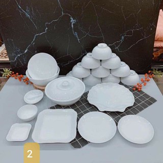 Bộ bát đĩa sứ Bát Tràng. mua 1 bộ tặng 1 lọ hoa mini