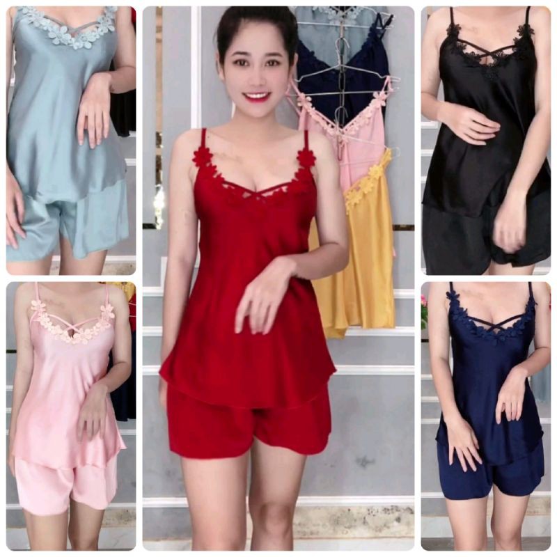 BST Đầm/Váy ngủ lụa satin Hàn Quốc cao cấp ngọt ngào lãng mạn freesize 60kg - 70kg