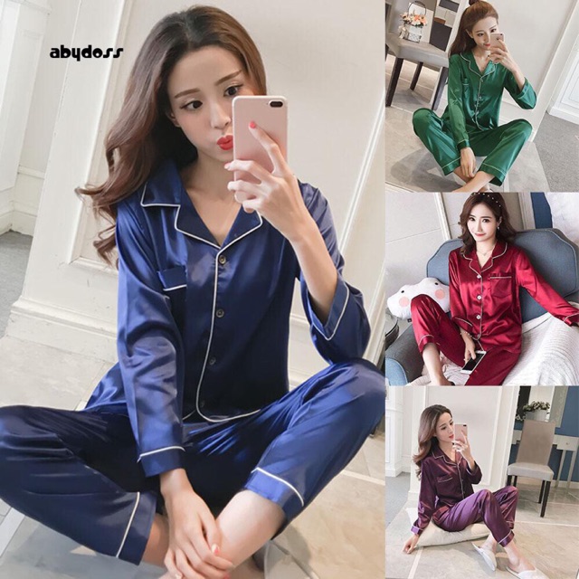 Bộ pijama phi bóng trơn viền cổ V