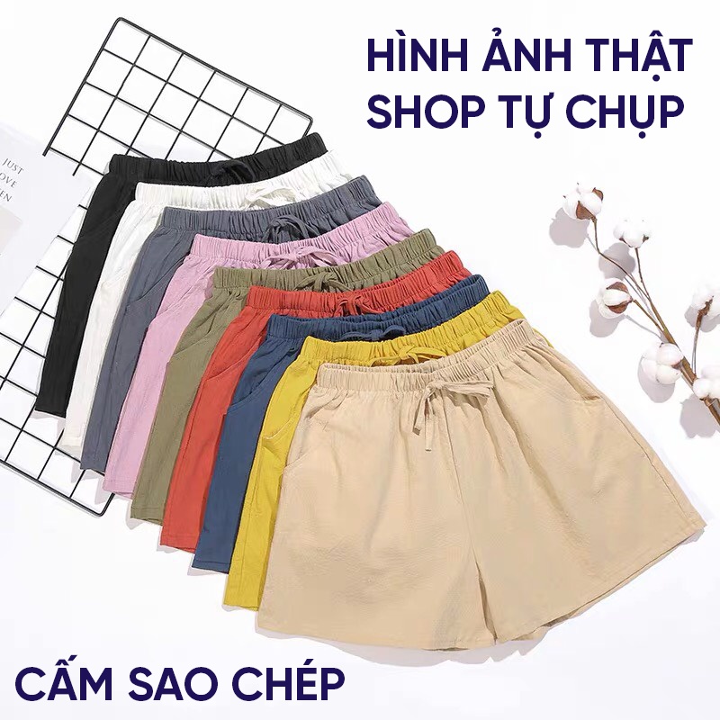 Quần short đùi nữ ống rộng cạp chun cao chất vải đũi mềm mát VAVASA QD09
