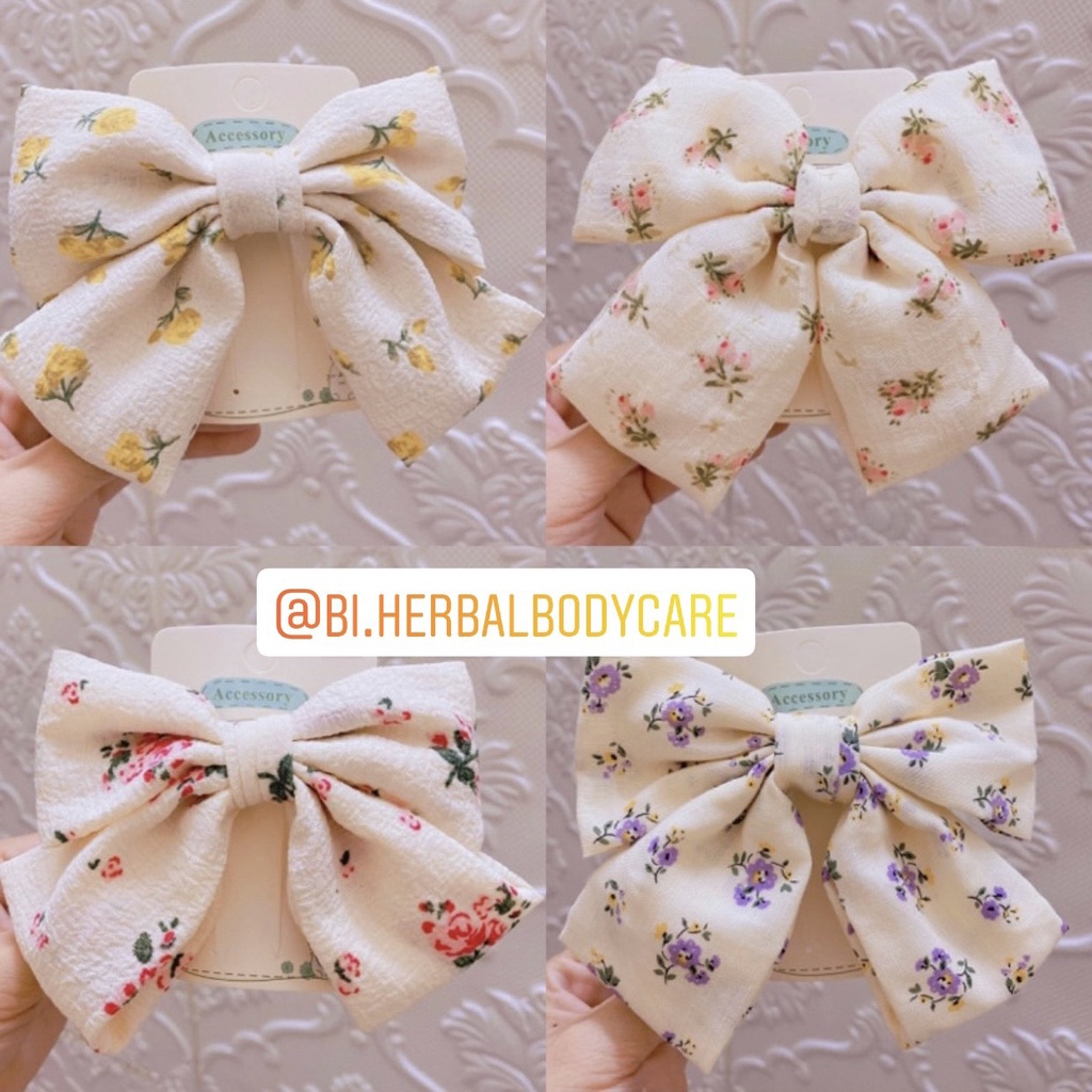 [Hàng thiết kế] Kẹp tóc nơ hoa nhỏ màu be handmade phong cách vintage dành cho tiểu thư