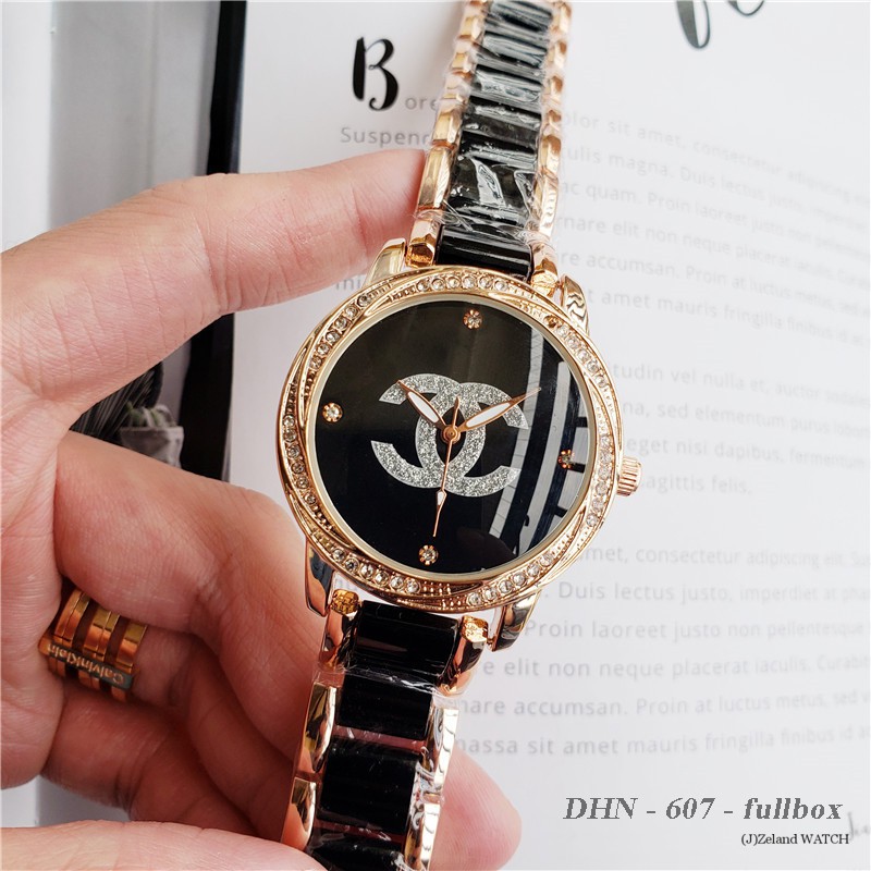 [Tặng Hộp Hãng] Đồng hồ nữ Chanel cao cấp mặt tròn 36mm dây kim loại gắn đá DHN607