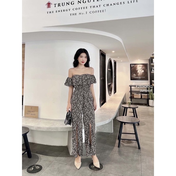 Jumpsuits trễ vai ống xẻ