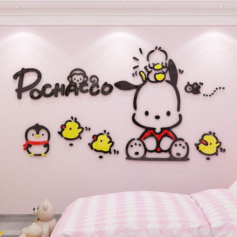 Tranh dán tường mica 3d decor khổ lớn chú chó pochacco trang trí mầm non, phòng cho bé Nhiều Size - EPeBen
