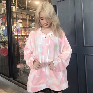 hoodie zip loang hồng