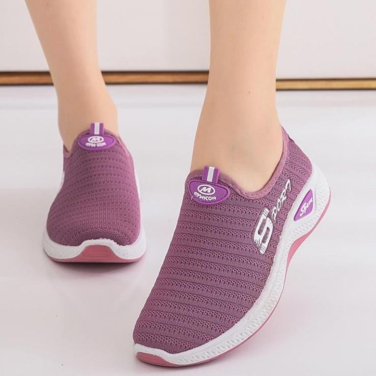 Giày nữ thể thao DVT kiểu giày lười, thích hợp đi bộ, thể dục, chất liệu thoáng khí, đế cao su êm chân, thoải mái -h91