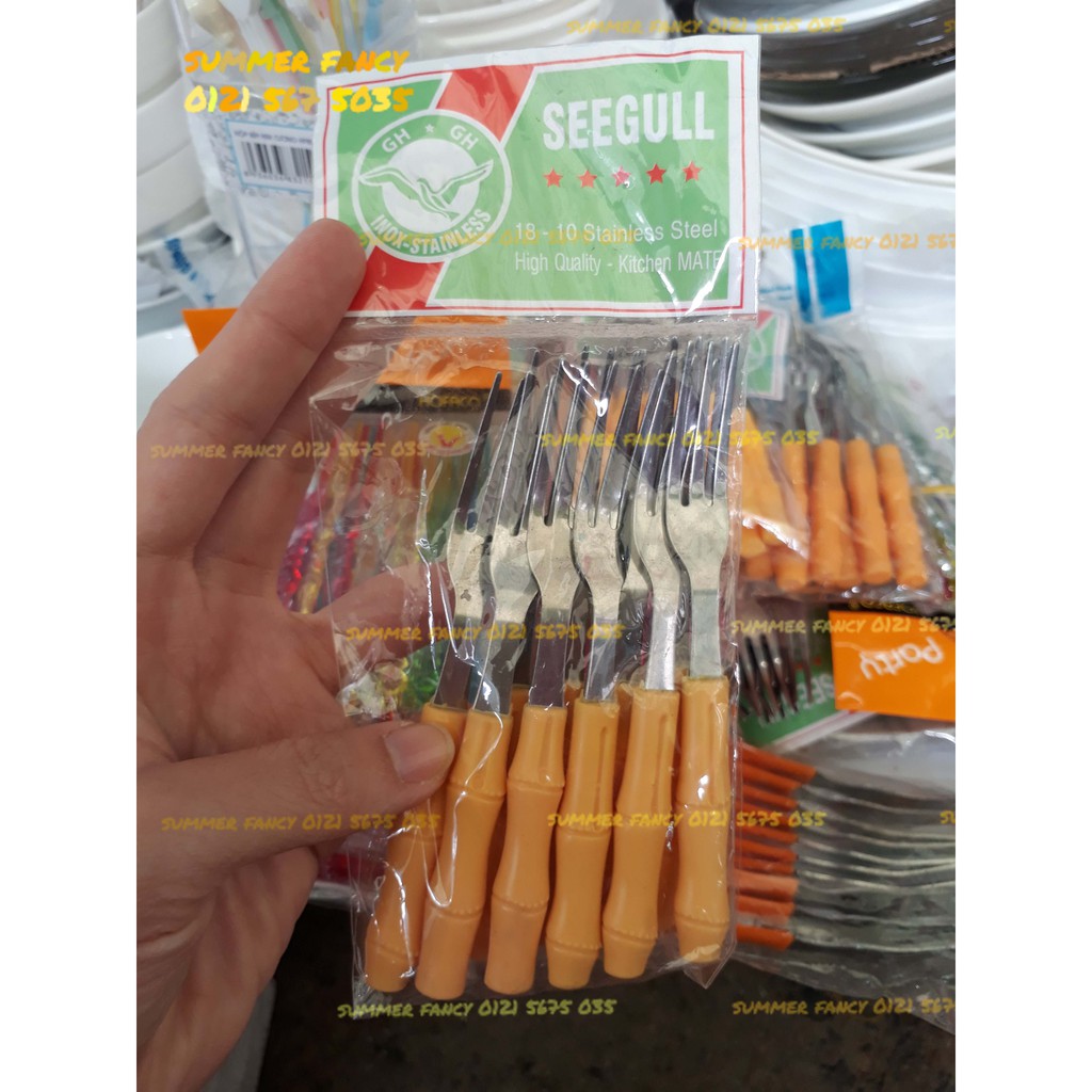 5 cái Nĩa trúc cán nhựa dĩa hình đốt tre ăn tráng miệng trái cây chả nem - Snail Forks with plastic handle