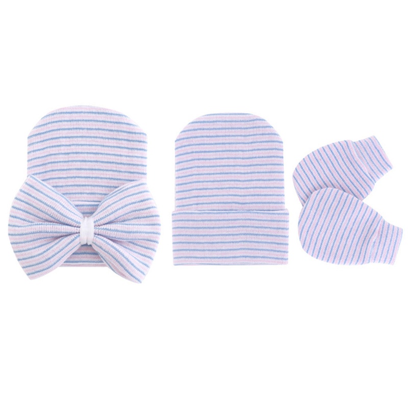 Bộ Găng Tay + Mũ + Găng Tay Cotton Mềm Mại Chống Xước Đính Nơ Xinh Xắn Cho Bé Sơ Sinh 0-1 Tuổi