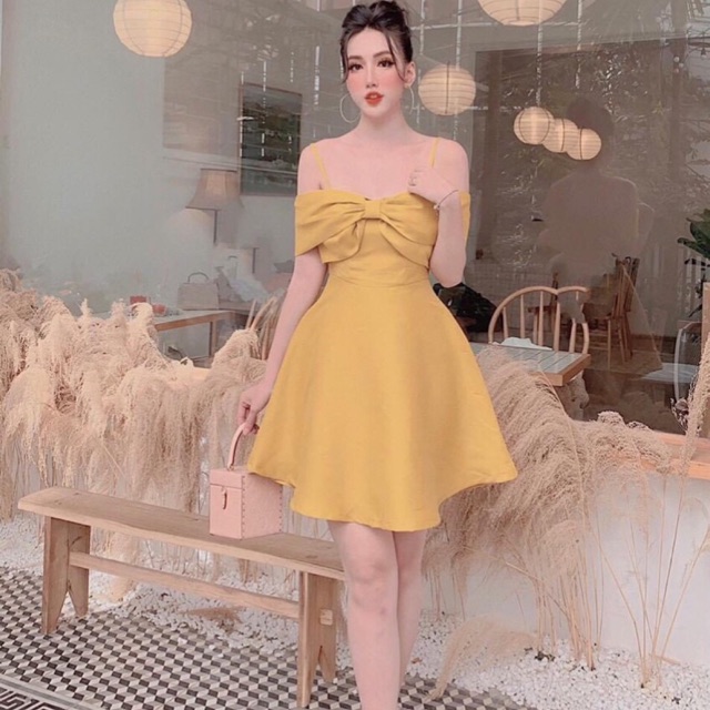 Đầm xoè dự tiệc ngắn trễ vai nơ ngực TRIPBLE T DRESS - size M/L - MS180V