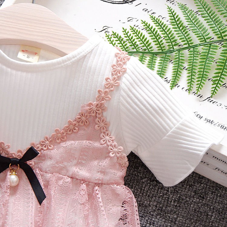 Đầm Công Chúa Vải Cotton Phối Ren Thời Trang Mùa Hè Cho Bé Gái 1-3 Tuổi