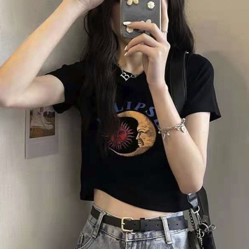 Áo croptop ngắn tay dáng ôm thời trang mùa hè hàn quốc giản dị dành cho nữ