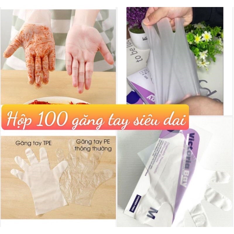 Hộp 100 Găng Tay Cao Su Victoria Bay Chất Liệu TPE Cao Cấp, Siêu Dai, Siêu Mềm