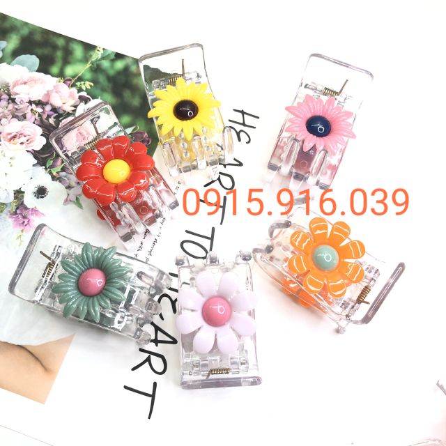 Kẹp càng cua 5 chấu nhựa trong hoa màu, kẹp tóc đính hoa