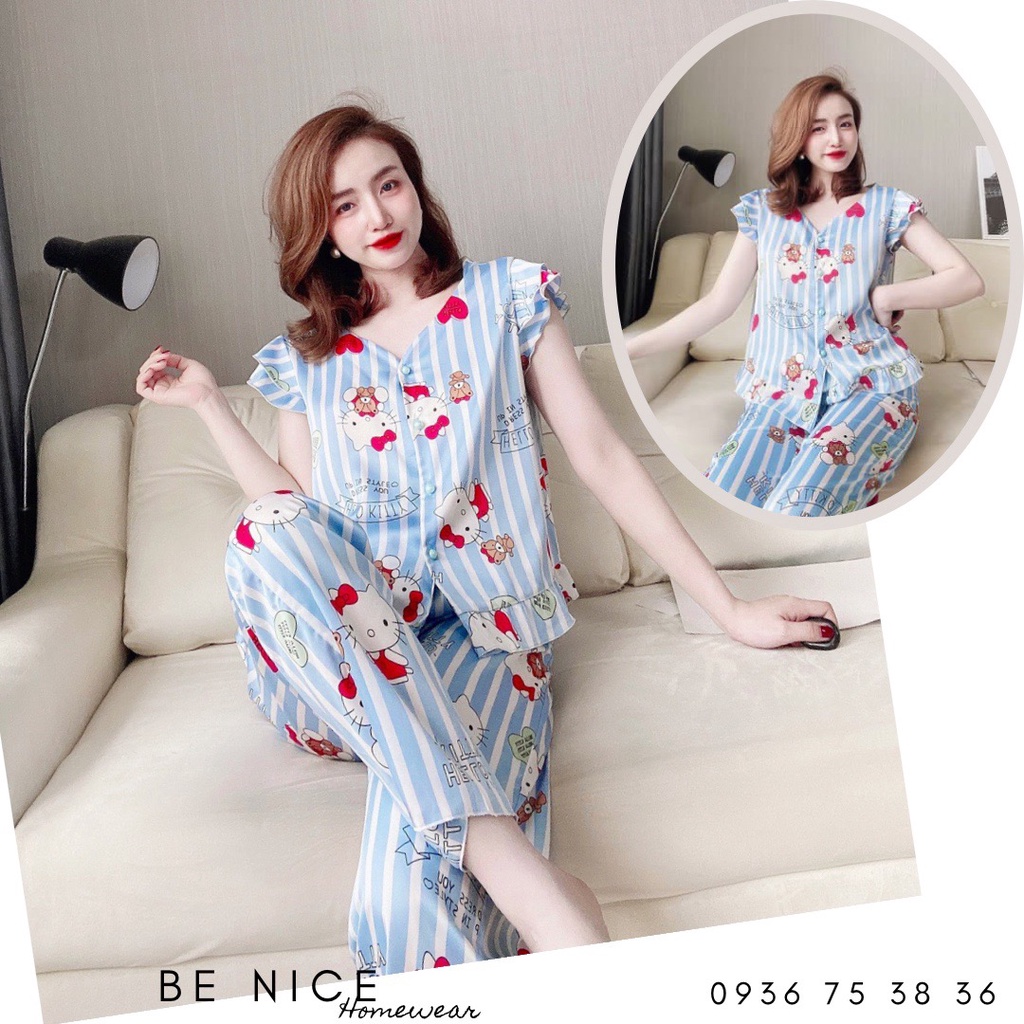 Set dài cổ V tay con phối nút nhiều họa tiết xinh xắn nhà Be Nice Homewear