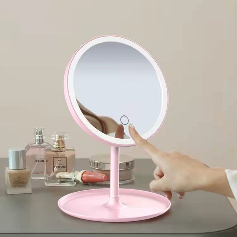 Gương Đèn Led MIUMIU Cao Cấp - Gương Tròn Led Soi Cảm Ứng Makeup Có Đèn Để Bàn Trang Điểm 3 Chế Độ Ánh Sáng