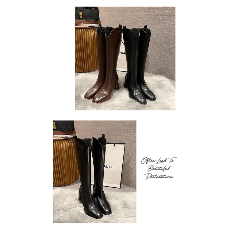 (ORDER TAOBAO) BỐT DA CAO GÓT ĐẾN ĐẦU GỐI CỔ V ĐẾ CAO 7CM