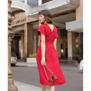 EDINI - D1211 Đầm đỏ xoắn ngực