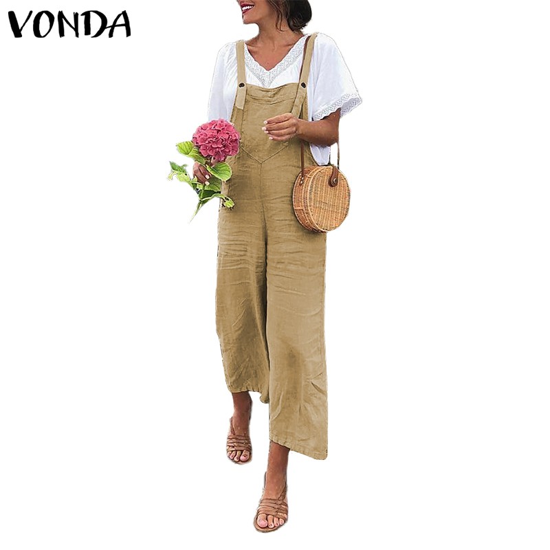 Bộ Áo Liền Quần VONDA Không Tay Dáng Rộng Màu Trơn Trẻ Trung Hợp Thời Trang | BigBuy360 - bigbuy360.vn