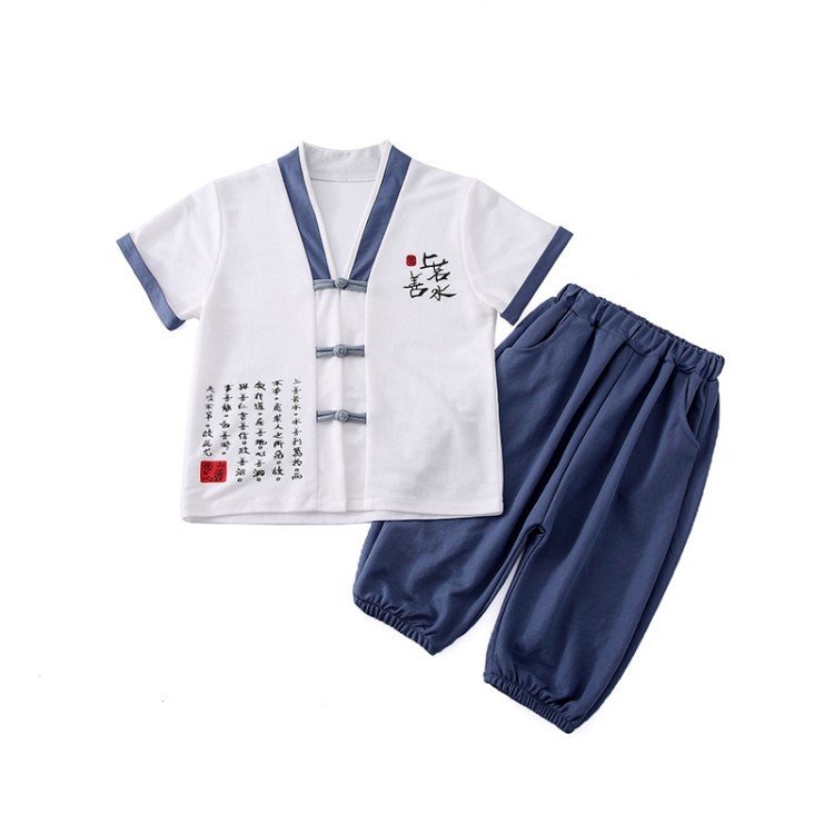 Bộ Quần Áo Cho Bé, Bộ Cộc Tay Bé Trai Họa Tiết Chữ Nhật Cổ Tàu Cho Bé 6-27kg Kids House