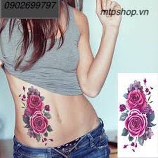 Hình xăm dán mẫu hoa hồng bông lớn 10x20cm