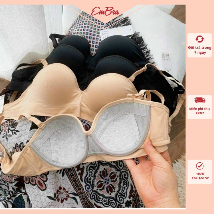 Áo lót nữ Embra cotton cup ngang mỏng gọng có lớp nhét thêm mút EBALCG28