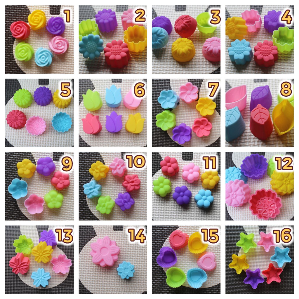 Set 10 khuôn silicon cupcake đổ rau câu, bánh flan, thạch khúc bạch, bánh chuối, bánh da lợn