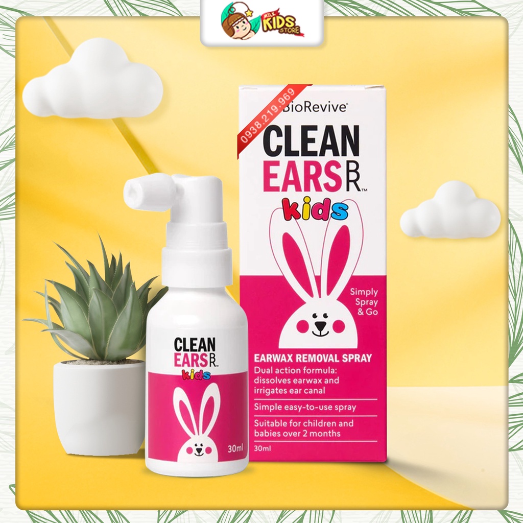 Xịt tan ráy tai thỏ hồng Clean Ears Kids 30ml cho bé từ 2 tháng tuổi của Úc