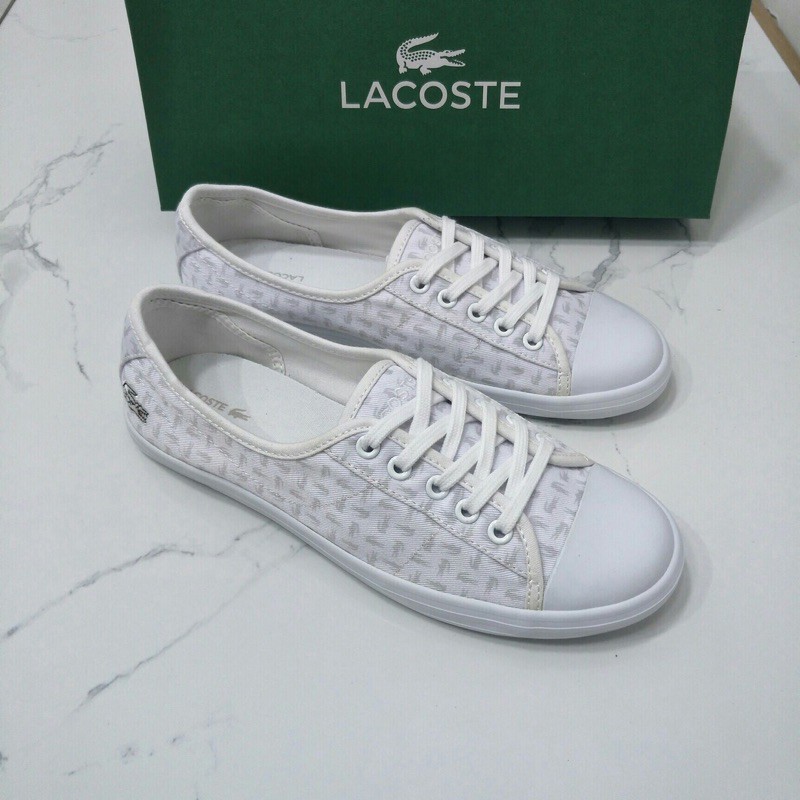 giày nữ đế bằng hoa văn thương hiệu vải cao cấp lacoste