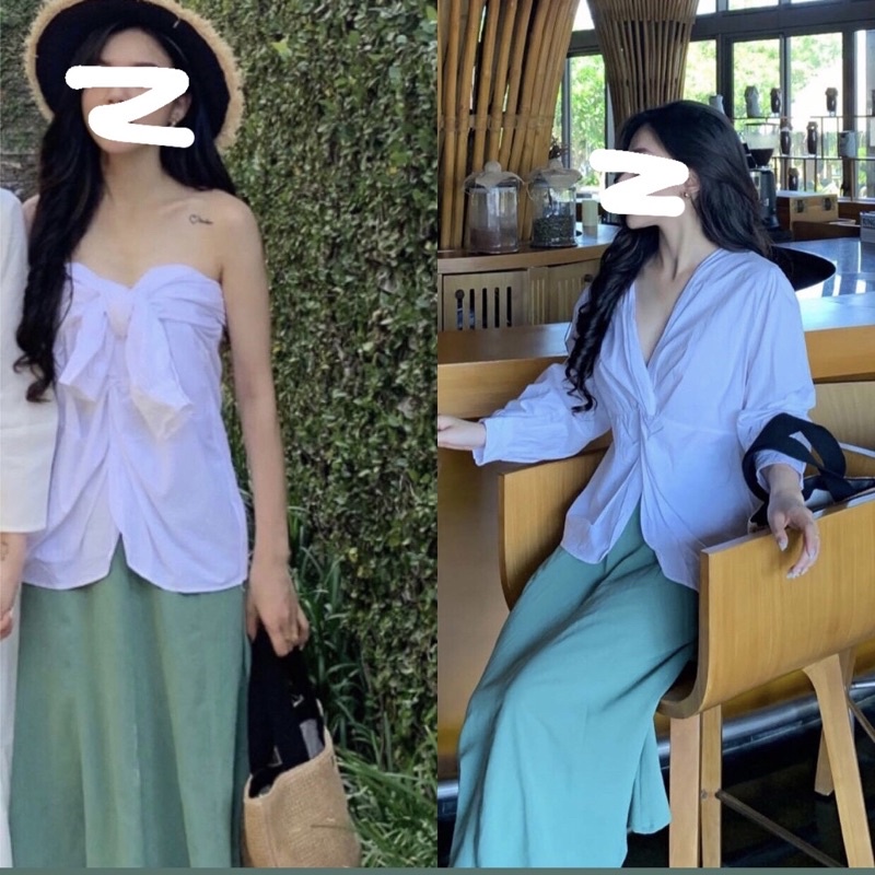 Áo sơ mi xoắn ngực cổ V mặc được 2 kiểu giành cho nữ