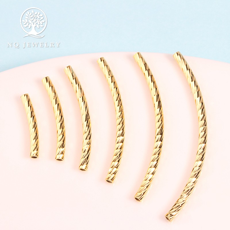 Combo 5 charm bạc hình ống họa tiết xoắn mạ vàng - NQ Jewelry