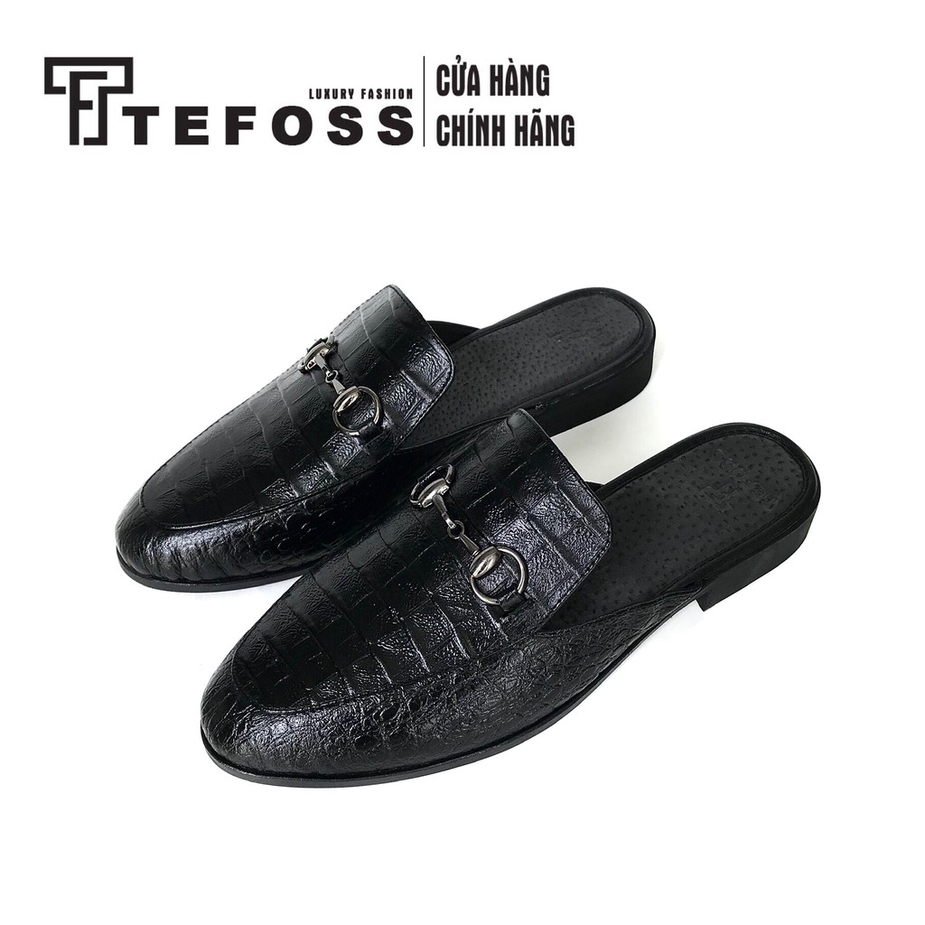 Giày sục nam TEFOSS Mules shoe da bò in vân cá sấu cao cấp size 38-43