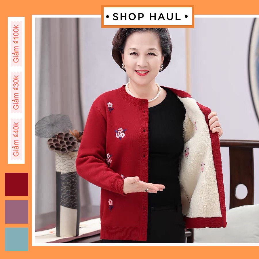 Áo len cadigan lót lông trung niên cho bà, Áo khoác lót lông cardigan Shop Haul - AL-OLD1 | BigBuy360 - bigbuy360.vn