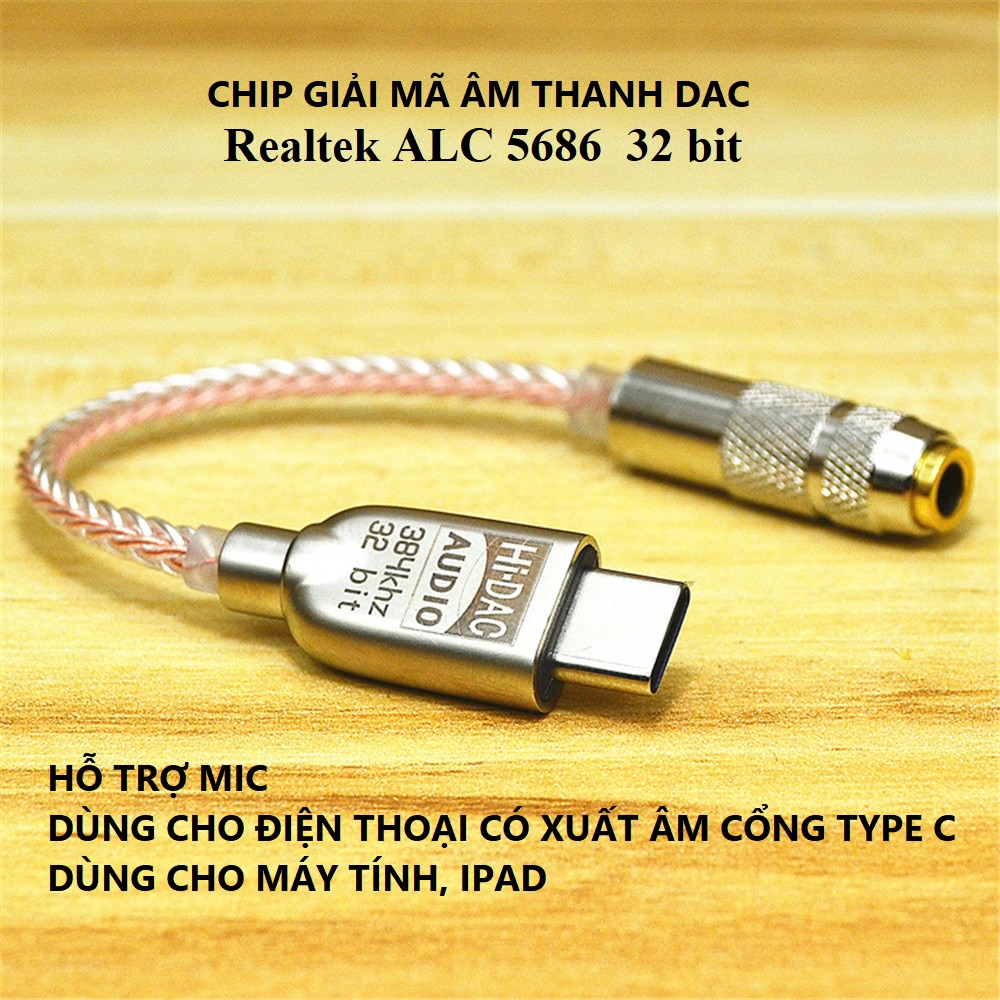 Jack chuyển Type C ra 3.5  giải mã âm thanh 32 bit siêu hay có mic