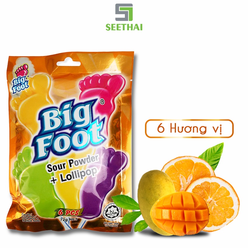 Kẹo mút bàn chân BIG FOOT Malaysia 72gr kẹo que trái cây phủ bột đường nhập khẩu - túi