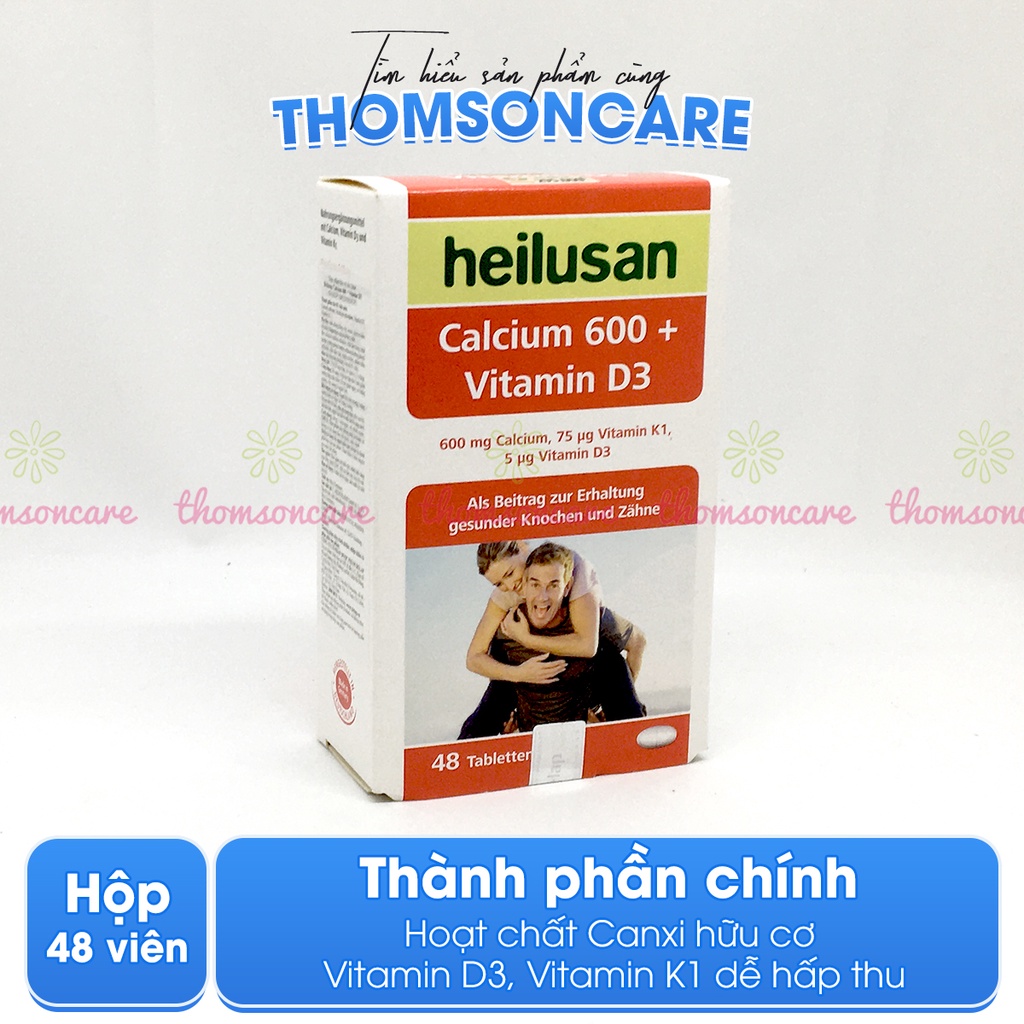 Heilusan Calcium 600 Vitamin D3 - Hỗ trợ hấp thu Canxi giúp xương răng chắc khỏe - Nhập khẩu từ Đức (Hộp 48 Viên)